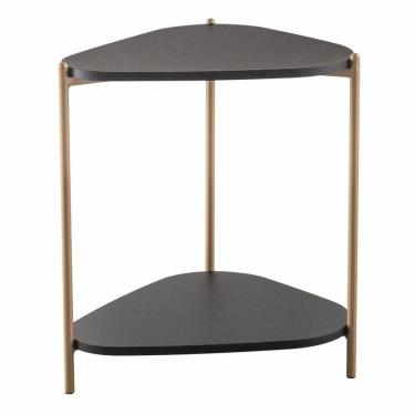 Imagem de Mesa Lateral de Apoio Orgânica Artesano 45 cm (Largura) em MDP Nero (Preto) e Pés em Aço Dourado