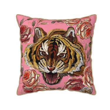 Imagem de Txymbiocia Capas de almofada de veludo rosa floral tigre 45,7 x 45,7 cm, estampa de animais, capas de almofada para sofá, cama, sala de estar, decoração ao ar livre