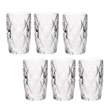 Imagem de Jogo 6 Copos De Vidro Diamond Diamante Transparente Resistente 400ml Em Casa Tem