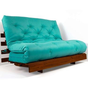 Imagem de Sofá Cama Casal Futon Tokio Azul Turquesa Acquablock Madeira Maciça Cor Imbuia