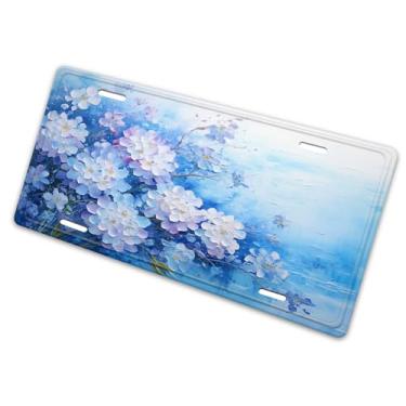 Imagem de Capa de placa de licença de ilustração floral de flores azuis em um buquê - etiqueta de carro artística de alumínio, à prova de ferrugem, design exclusivo - 15 x 30 cm