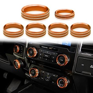 Imagem de Kujunpao Tampa de acabamento do interruptor de ar condicionado, botão de console central de alumínio compatível com acessórios Ford F150 XLT 2015-2019 6 peças (laranja)