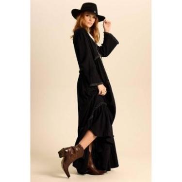 Imagem de Vestido Longo Com Mangas Longas E Decote Em V Preto Yacamim e23-Feminino