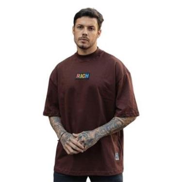 Imagem de Camiseta Oversized Gola Alta Borracha Colorida Streetwear Confortavel Masculina Marrom-Masculino