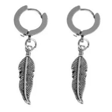 Imagem de Brinco pena argola  par aço feminino masculino moda - GIFTSOUTLET