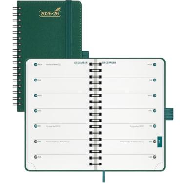 Imagem de BEZEND Agenda de bolso Academic Planner 2025 2026 com 2 colunas, agenda diária semanal e mensal, calendário de 18 meses com anotação, agenda de caderno espiral de 8,9 cm x 15,2 cm, capa macia de couro