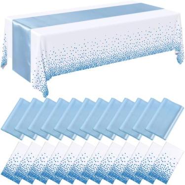 Imagem de Conjunto de toalhas de mesa Breling Baby, plástico azul e branco, 24 u