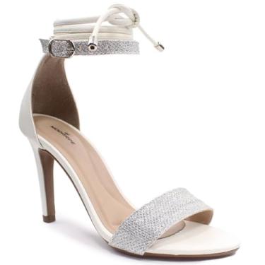 Imagem de Sandália Modarpe Salto Alto Fino Brilho Amarração F18 (Branco Prateado, BR, Adulto, Numérico, 34)