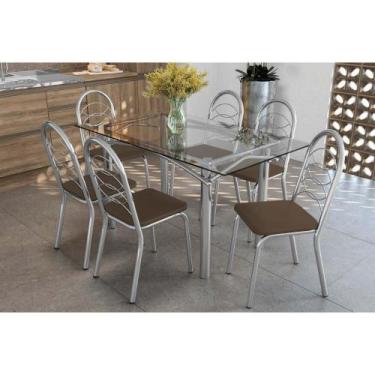 Imagem de Sala de Jantar Completa Elba c/ Tampo de Vidro 150cm e 6 Cadeiras Hola