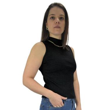 Imagem de Blusa Regata Camiseta Canelada malha gola alta Butu Biru, Preto, Único