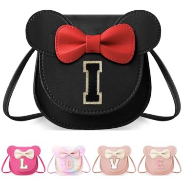 Imagem de izuzta Bolsa infantil pequena para crianças, mini linda carteira com laço de orelha de rato, bolsa transversal, bolsa rosa, presente de aniversário, Bolsa pequena/preta/letra preta, I, I