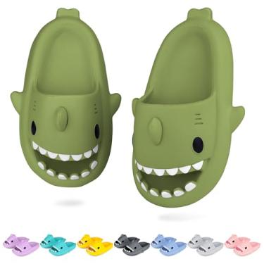 Imagem de Chinelo infantil Cloudy Slides tubarão infantil meninos meninas chinelos de chuveiro bebê tubarão sandália praia piscina secagem rápida, Sola grossa - verde escuro, 25/26 BR
