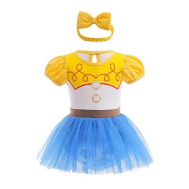 Imagem de Macacão Dressy Daisy para bebês, meninas, vestido de princesa, macacão, fantasia de Halloween com faixa de cabeça, tamanho 9-12 meses, azul 213, Estilo B, 9-12 Months