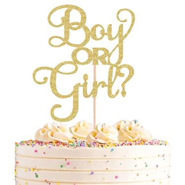 Imagem de AHAORAY Topo de Bolo para Menino Ou Menina- Decoração para Festa de Revelação de Sexo de Menino Ou Menina com Glitter Dourado, Suprimentos para Chá de Bebê/Festa de 1º Aniversário/ (, Ouro)