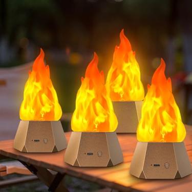 Imagem de Ollcuz Night Lights, Multi-Purpose Fake Fire Lamp, USB Rechargeable Flickering Flame, 3-Mode LED Flame Light for Kids Children Bedroom Party Bar Outdoor Camping Yard Holiday Decorations, 4 Pack