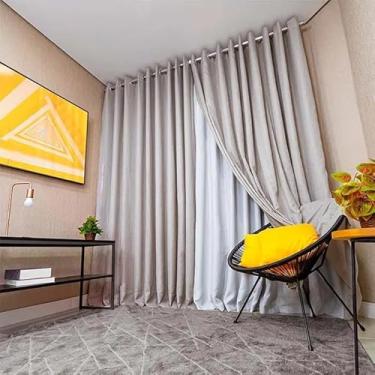 Imagem de Cortina Gaze Linho 4,00x2,60 Com Blackout Para Varão Luxo (Cinza)