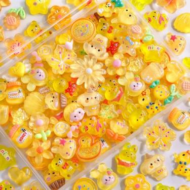 Imagem de 100 peças de amuletos amarelos de geleca variados lindos enfeites a granel, acessórios kawaii aleatórios, enfeites de resina para capas de telefone, grampos de cabelo, scrapbooking artesanato e