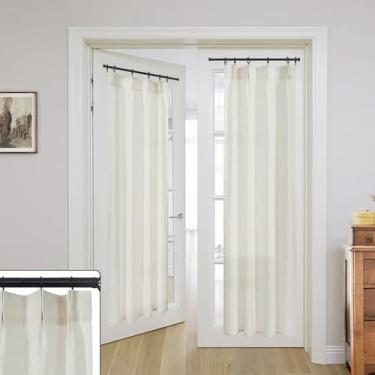 Imagem de Painel de cortina de porta francesa, cortina transparente para porta de pátio de linho boho fazenda cortinas plissadas deslizantes para porta da frente janela de vidro luz lateral, 66 x 68 polegadas