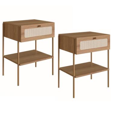 Imagem de Kit 2 Mesas De Cabeceira 1Gv Palhinha Oslo Hanover Artesano