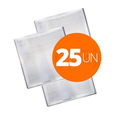 Imagem de Kit - 25 Assadeiras Forma Estampada Perfurada Alumínio 35cm X 35cm Prp-004 / Fc4emv - I...
