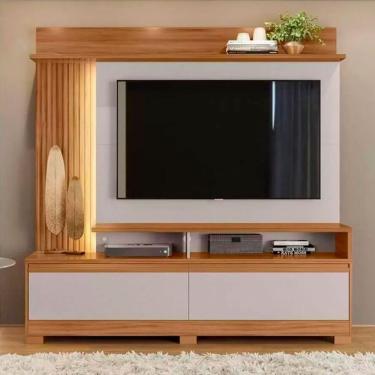 Imagem de Home Nt1295 183cm Para Tv Até 60 Polegadas Com Detalhe Ripado E Pés Notável Freijó Trend/ Off White Tx
