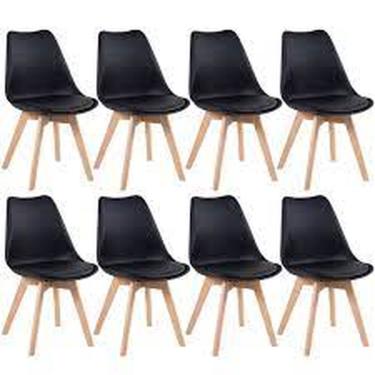 Imagem de Kit C/ 8 Cadeiras Leda ? Charles Eames Saarinen Wood Com Almofada Preta