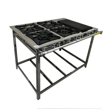 Imagem de Fogão Industrial 4 Bocas Com Bifeteira Inox Baixa Pressão Trabor Kenok