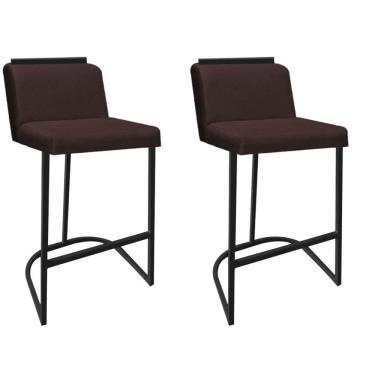 Imagem de Kit 02 Banquetas Com Encosto Confort Bistrô Cozinha Ferro Preto Sintético Marrom Amey Decor