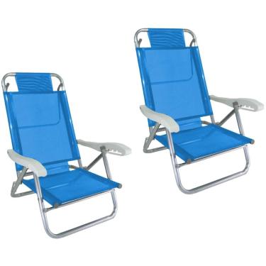Imagem de Kit 2 Cadeira De Praia Alumínio 5 Posições Azul Zaka