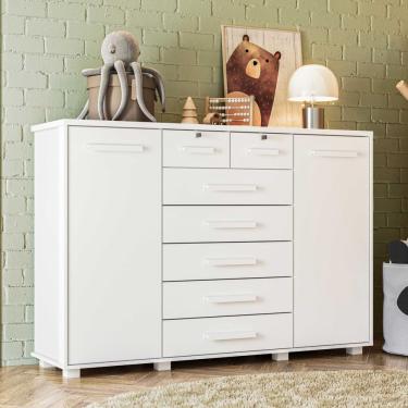 Imagem de Cômoda Infantil 2 Portas 7 Gavetas Trapézio Branco