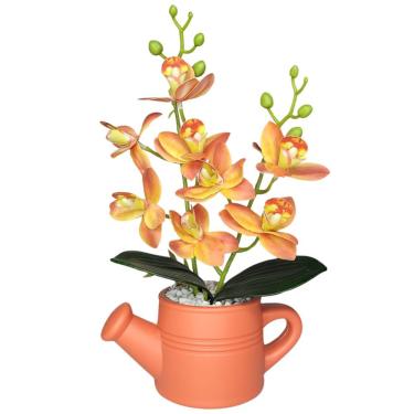Imagem de Arranjo De Flores Artificiais Com Caixa De Mdf (29cm) Laranja/laranja