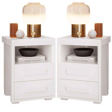 Imagem de Kit 2 Mesas De Cabeceira 2 Gavetas Tóquio 100% Mdf - Casa Chick Branco