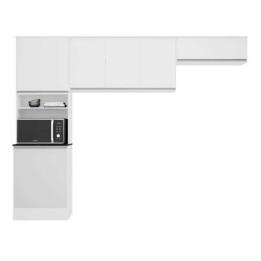 Imagem de Cozinha Compacta Poliman Paris Com 6 Portas E 5 Prateleiras - 260cm De Largura Branco