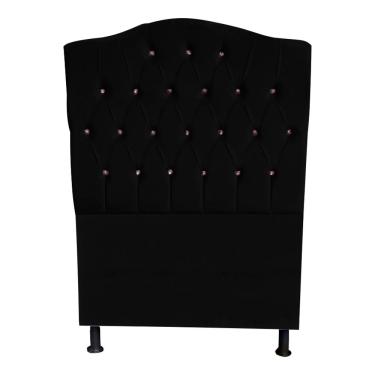 Imagem de Cabeceira De Cama Box Princesa Solteiro 90 Cm Botão Strass Suede Preto Eli Móveis