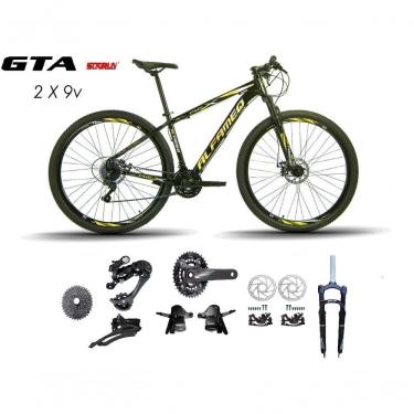 Imagem de Bicicleta Aro 29 Alfameq Afx Kit 2x9 Gta Sunrun Freio Disco K7 11/36 Pedivela 24/38d Garfo Trava - Preto/amarelo Tam.15