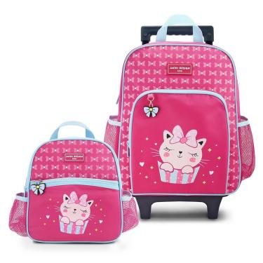 Imagem de Conjunto De Mochila Com Rodinhas E Lancheira Térmica Infantil 4750ml Pink