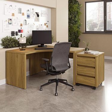 Imagem de Mesa De Escritório Em L 135cm Com Gaveteiro Com Rodízio Ficus Cabecasa Madeira Madeira Rovere