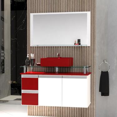 Imagem de Conjunto Gabinete Banheiro 2 Gavetas 2 Portas 80cm Com Espelheira Diamante - Vinho - Com Cuba Vinho - Vermelho
