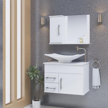 Imagem de Conjunto Gabinete Inferior E Superior Banheiro 2 Gavetas 1 Porta Turin - Branco - Branco