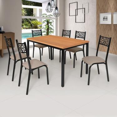 Imagem de Conjunto Jade Flex 136cm Tampo Laminado Com 6 Cadeiras Preto-bege-freijo