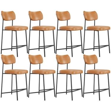 Imagem de Kit 08 Banquetas Baixa Melina L02 Assento Courino Estrutura Aço Encosto Baixo 100cm Preto
