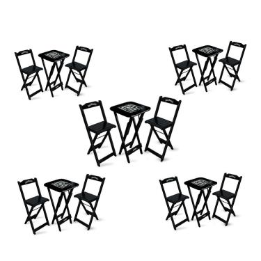Imagem de Kit 5 Conjuntos De Mesa Bistrô Dobrável Jack Daniel's Com 2 Banquetas De Madeira Preta