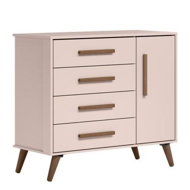 Imagem de Cômoda Infantil Q Encanto Retrô 1 Porta E 4 Gavetas Rosa - Qmovi Rosa