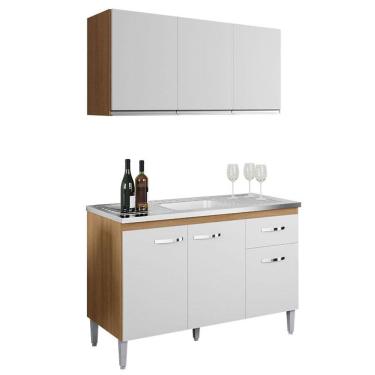 Imagem de Balcão de Pia Gabriela 120cm e Armário Aéreo Andréia Amêndoa Branco - AJL