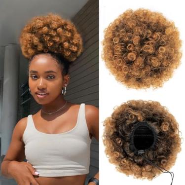 Imagem de YEAME Rabo De Cavalo Afro Puff Com Cordão Para Mulheres Negras, Coques Sintéticos Curtos E Cacheados, Coque Premium Meninas (1B30 A Castanho-Avermelhado)