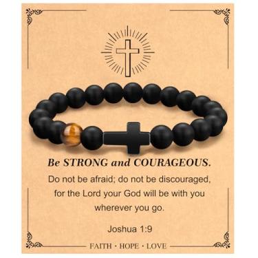 Imagem de Presentes cristãos de Dia dos Pais para homens, pai, batismo, religiosa, cruz para homem, ele, filho, neto, pai, pai, irmão, padrinho, avô, marido, inspiradora, religiosa, pulseiras Jesus, 7.5" - 8