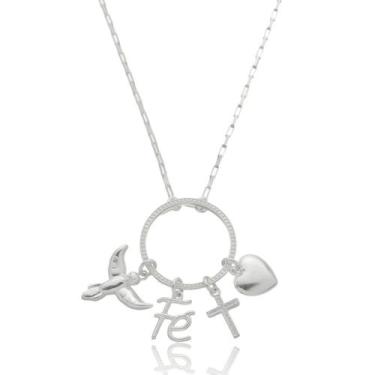 Imagem de Colar Patuá Com Espírito Santo Fé Cruz E Coração - Prata 925 - Di Roma