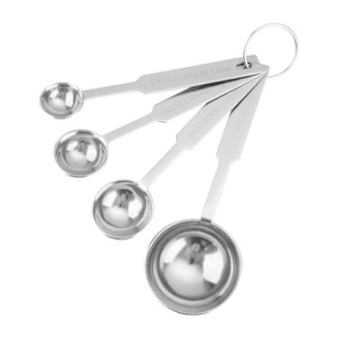 Imagem de ccHuDE 4 colheres medidoras de aço inoxidável, colher de medição de café, pequena colher de sopa de cabo longo, colheres redondas de metal, pote de especiarias, colher de chá para cozinhar, assar