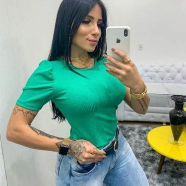 Imagem de Blusa feminina manga  bufante curta gola rasa moda feminina - Filó Mod