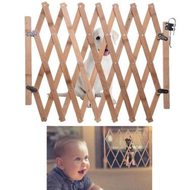 Imagem de Portao Pet Retratil Cachorro Criança Bebe Grade Bambu Ajustavel Cercad